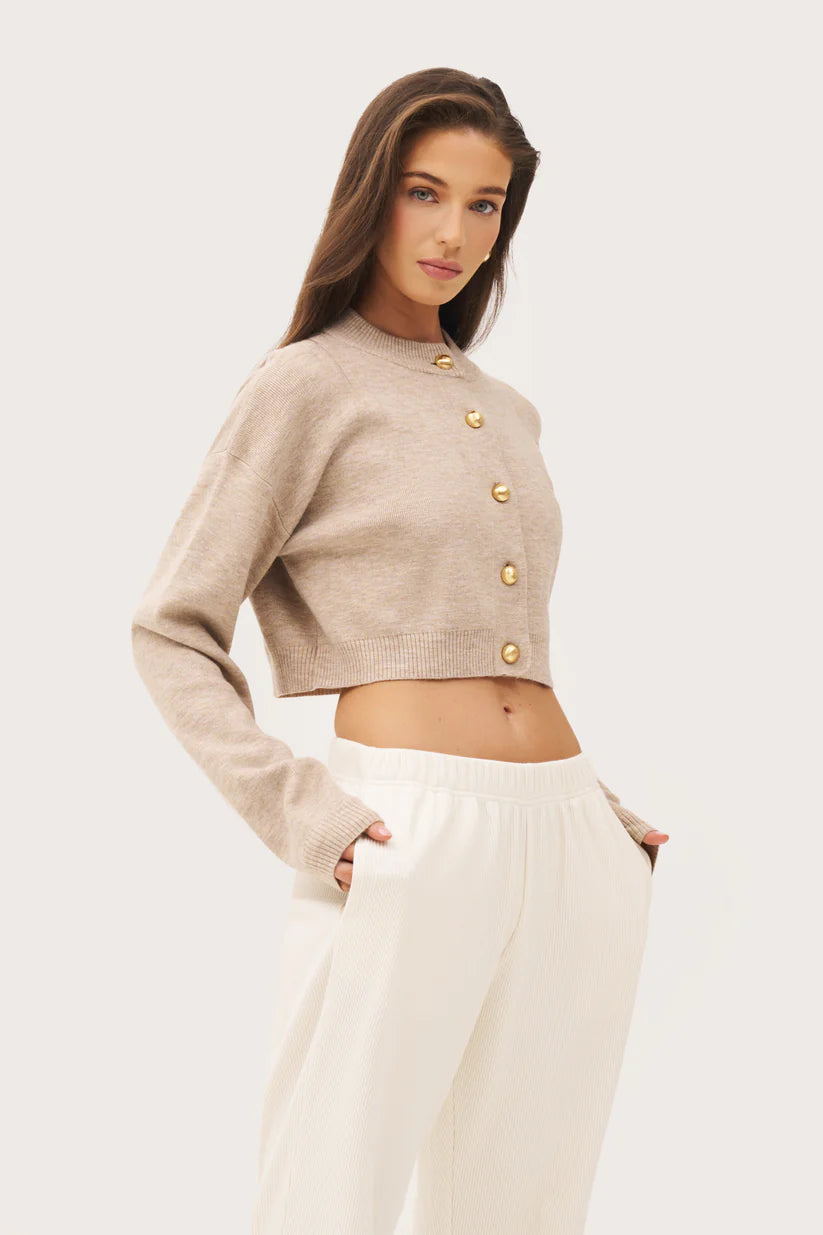 Cosy Cropped Cardigan - Beige Marl